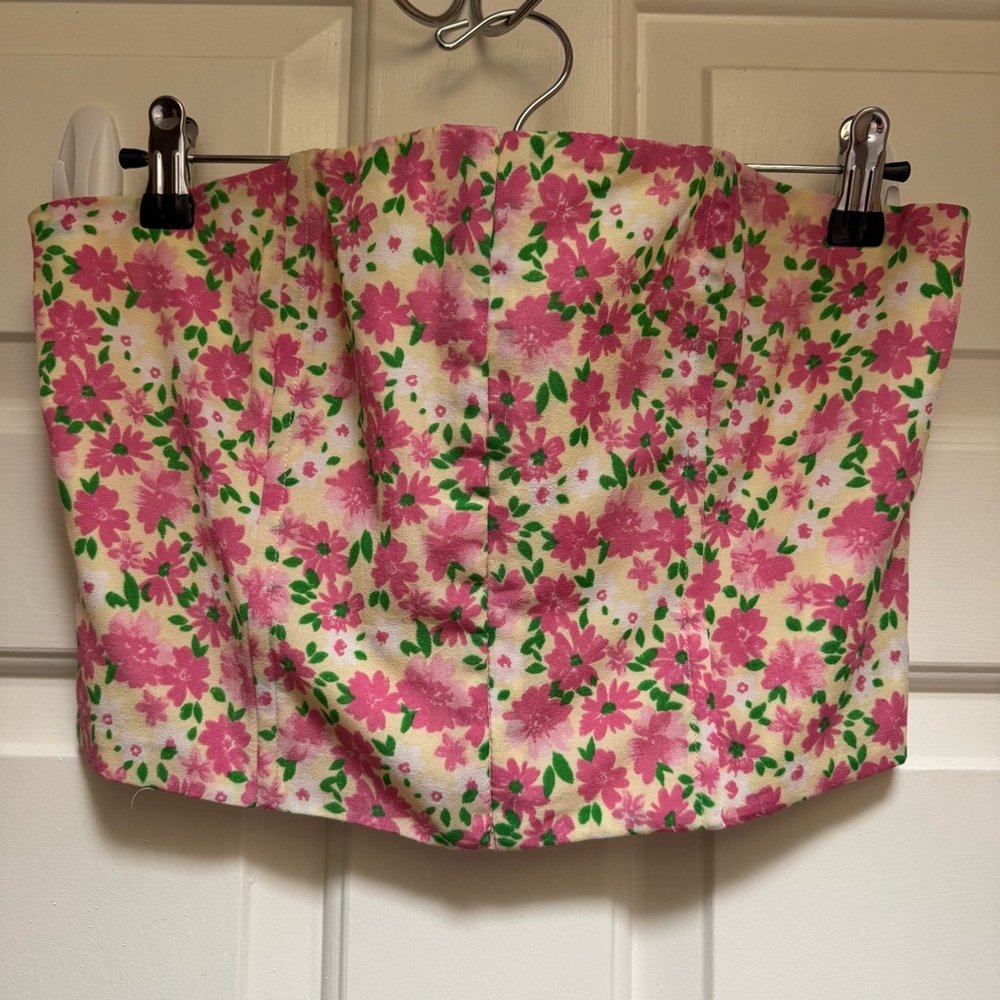 BEGINNING BOUTIQUE Bustier Floral Pink Green Cream Womens size 12